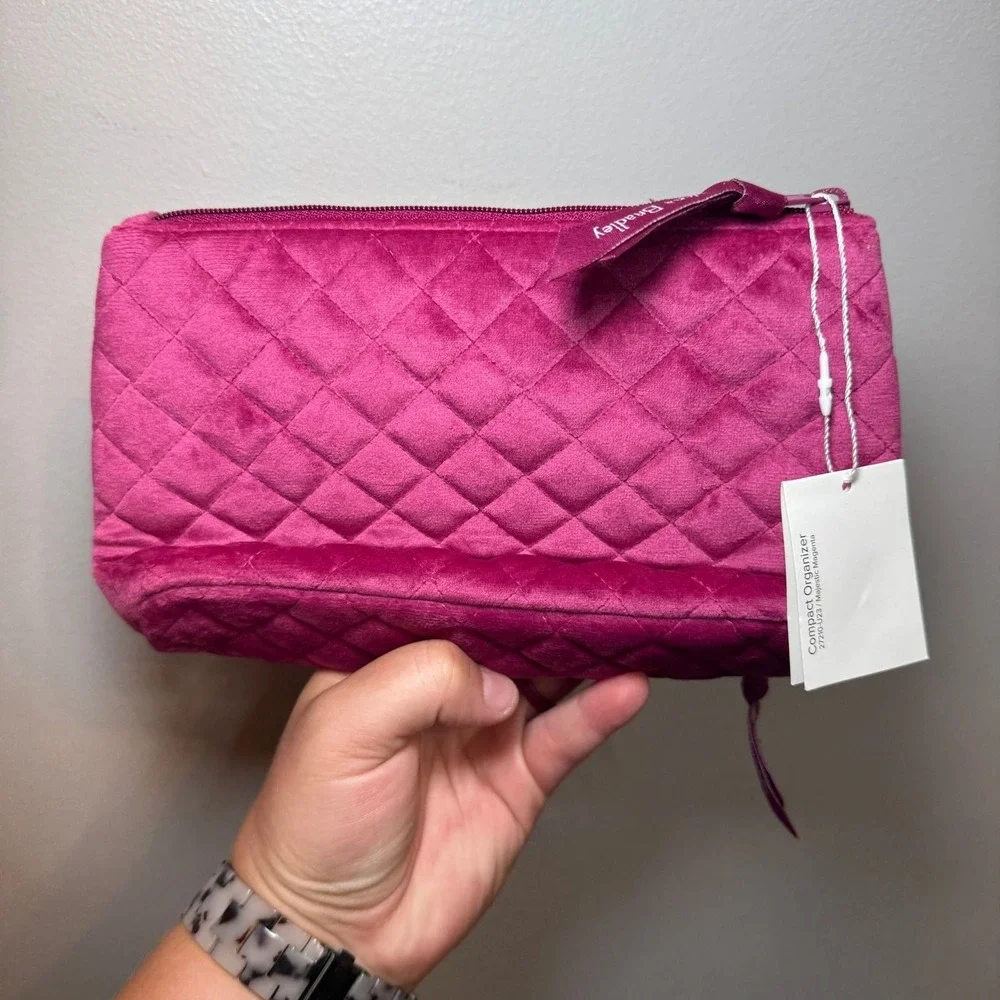 Vera Bradley Compact Organizer Majestic Magenta Quilted Velvet Cosmetic Bag NWT